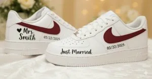 Custom pearl wedding Air Force 1s bridal sneakers