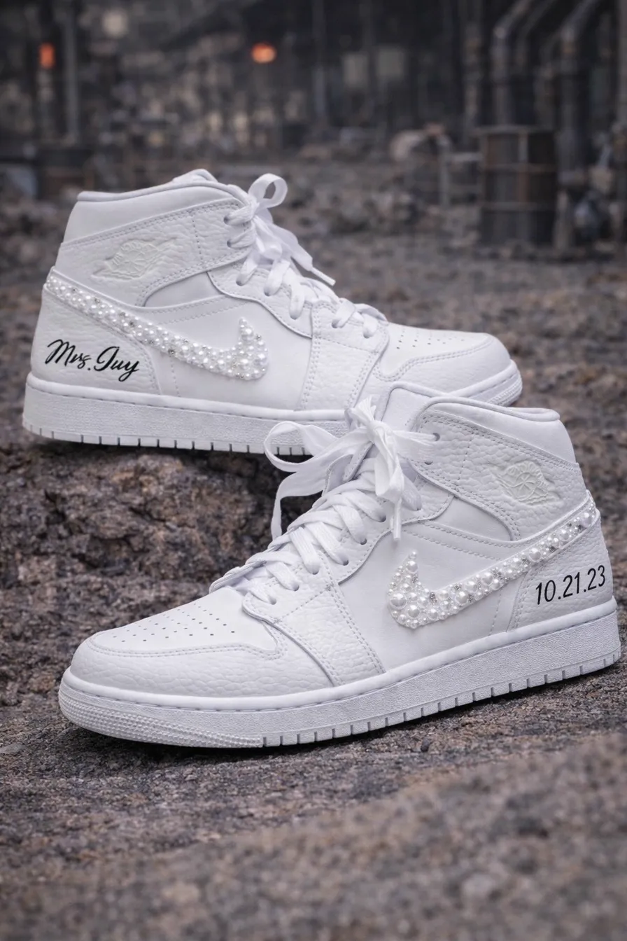 Monogram wedding shoes Mrs Smith custom bridal AF1